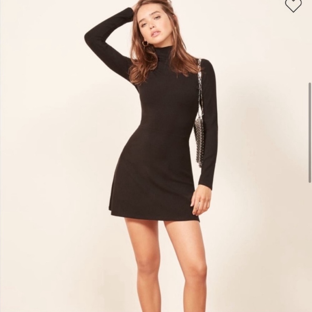 Reformation Maya Dress - Turtleneck Mini Dress Black